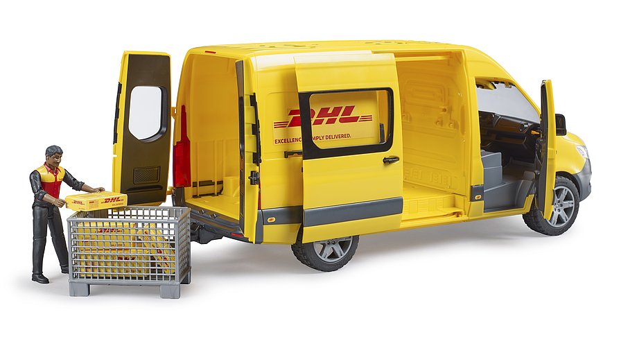 MB Sprinter DHL mit Fahrer      Artikel Nr. 02671     Größe 43,5 cm × 16,3 cm × 18,5 cm     Altersempfehlung ab 4 Jahren