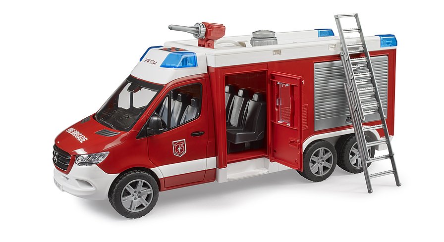 MB Sprinter Feuerwehrrüstwagen mit Light & Sound Modul      Artikel Nr. 02680     Größe 48,0 cm × 16,0 cm × 21,0 cm     Altersempfehlung ab 4 Jahren